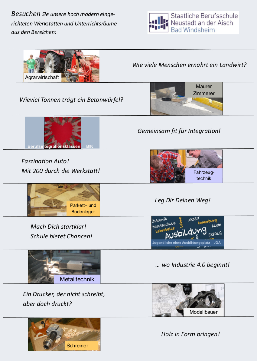 Flyer Tag der offenen Tür Berufsschule Neustadt/Aisch